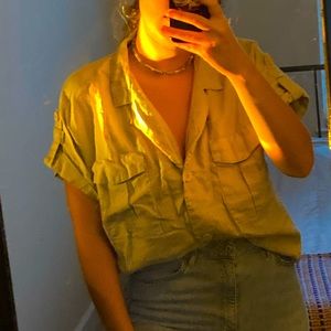 Pale green button down linen shirt